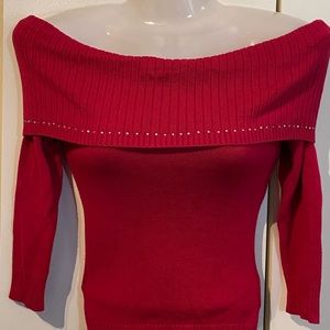 Seduction Fuchsia Off Shoulder Ribbed Sweater Size XS